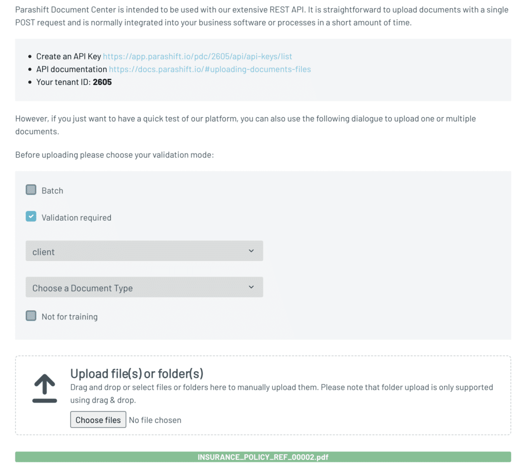 Parashift Platform: Upload Doc